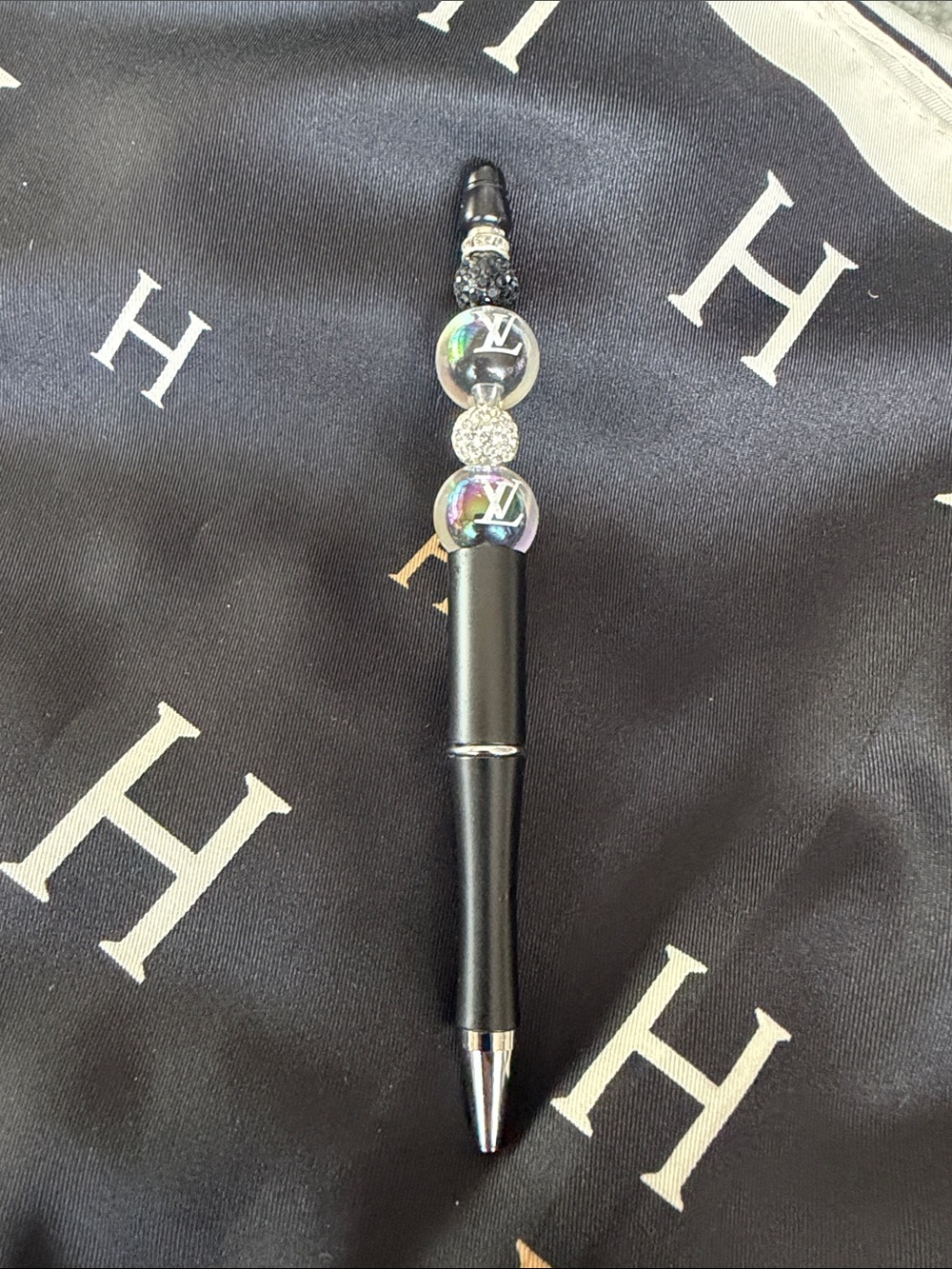 Black Ballpoint Pen with Iridescent Beads